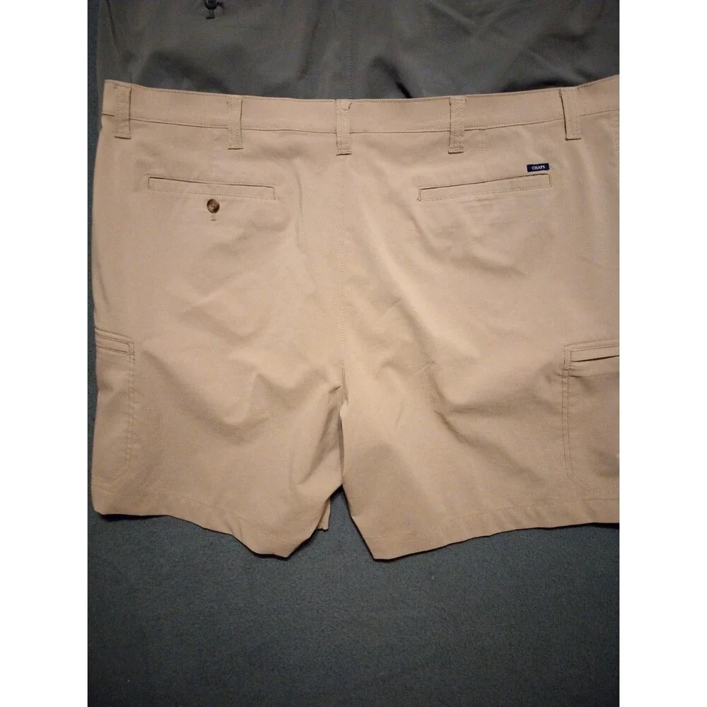 Lot Of 2 Chaps Stretch Shorts Mens 46 Beige / Blue Flat Front Classic Golf Core